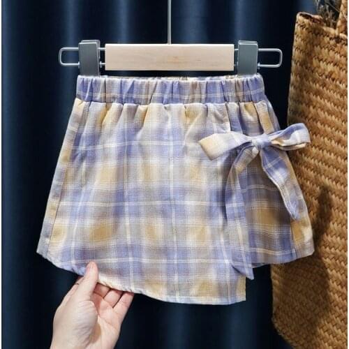 Blue Checked Lattice Pattern Children grid Print Tutu Skirt Girls Summer Kids Clothes Toddler Baby Girl Cotton Princess Skirts