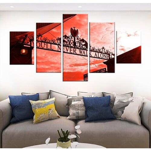 Modern Home Decor Posters You'll Never Walk Alone Liverpool Football Club Lfc 5 Piece Canvas Wall Art Canvas Painting Picture