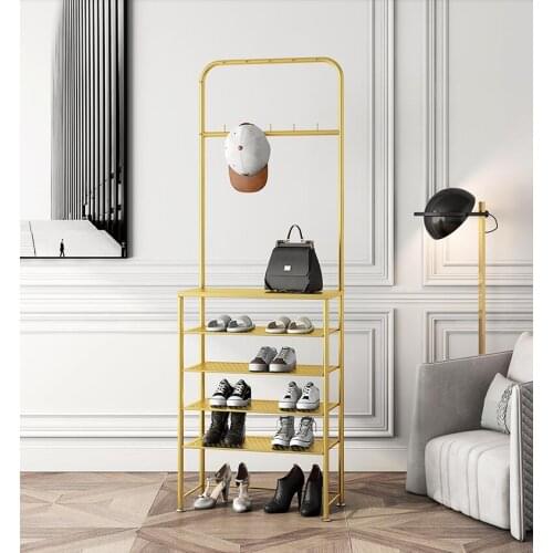 Light luxury modern shoe rack household door coat shoe rack integrated hanger iron multi-layer simple shoe cabinet