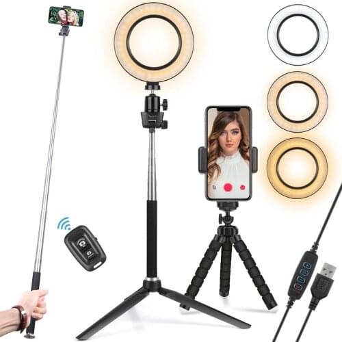 LED Ring Fill Light for YouTube Video Desktop Camera 6-inch Adjustable Tripod for Streaming Media Makeup Selfie Photography