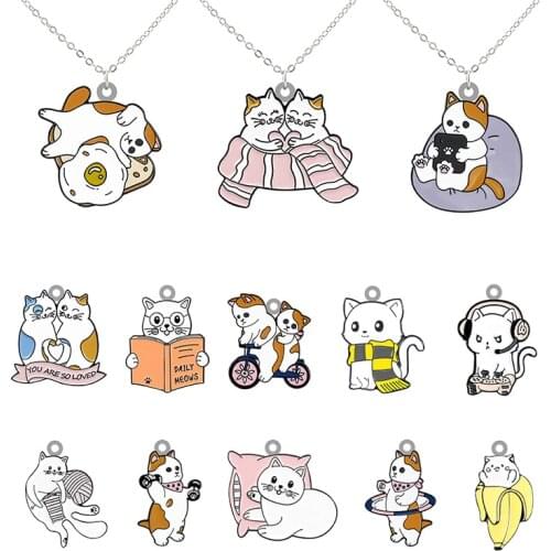 TAFREE Cartoon Cat Jewelry Long Chain Necklace Epoxy Resin Design Tiny Epoxy Pendant Necklace Jewelry