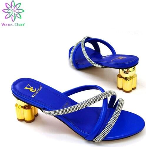 Royal Blue Shoes For Women 2021 Sweet Elegant Mixed Colors Platform NEW Summer Head Peep Toe Totem High Heels Wedding Slippers