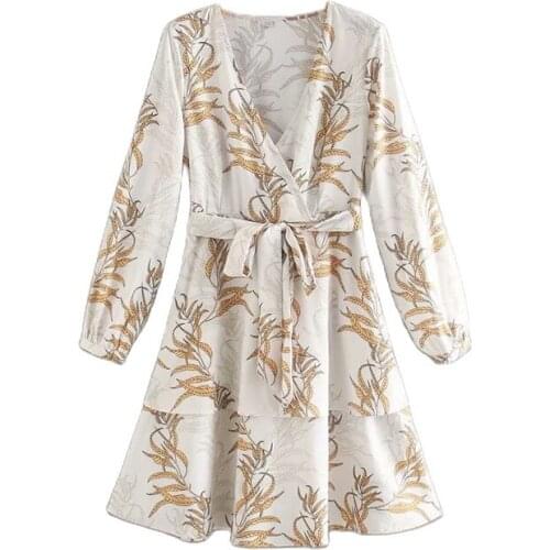 Womens Dress Za 2021 Vintage Fashion Floral Print Digital Printed Lace-Up Double-Layer Bodycon Dress Chic Mujer Vestidos