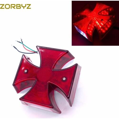 ZORBYZ LED Red Maltese Cross Brake Lamp License Plate Stop Tail Light For Chopper Bobber Custom Motorcycle