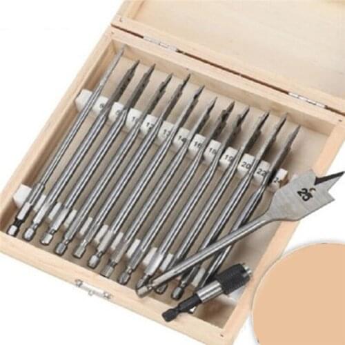 13Pc/Set Flat Drill Long High-carbon Steel Wood Flat Drill Set Woodworking Spade Drill Bits Woodworking Hand Tool 15cm Length