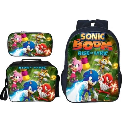 3pcs/set Cartoon Children Sonic Shadow Printing Backpack Kids School Bags Boys Girls Primary Schoolbag Students Suit Backpacks