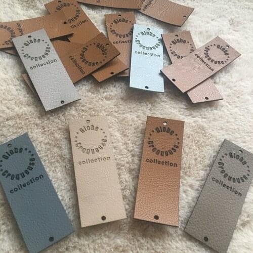 40pcs Handmade labels with rivets personalised brand logo leather tags for knitting crochet Sew on clothing blanket - DIY label