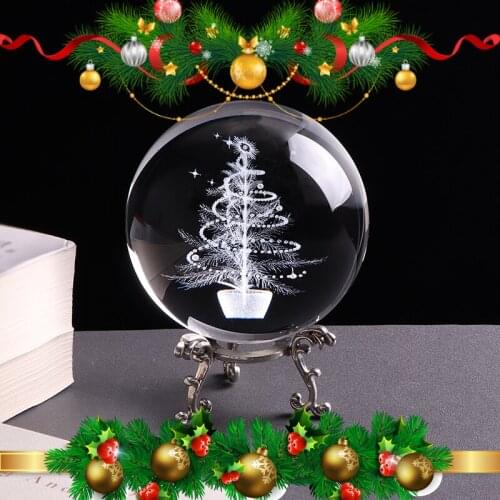 80 mm Crystal Ball 3D Laser Engraved Miniature Christmas Tree Glass Sphere Christmas Decorations for Home New Year Gifts