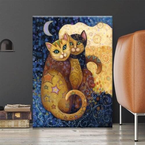 Abstract Klimt Animal Cat Canvas Painting Posters and Prints Home Decor Wall Art Pictures for Living Room Bedroom Office Cuadros