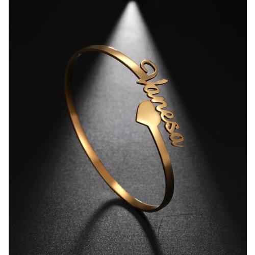 Cazador Personality Custom Name Bracelet&Bangle Gold Color Stainless Steel Bangle For Men Women Cuff Adjustable Bangle Jewelry