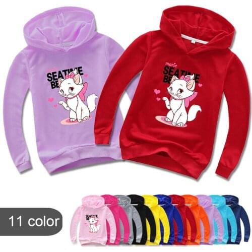 3-16Y Marie Aristocats Cat Clothes Kids Long Sleeves Shirt Hoodies for Kids Spring Jacket Girls Sweatshirt Cute Baby Coat