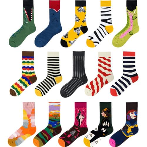 Novelty Happy Funny Men Graphic Socks Combed Cotton Personality Geometric Art Painting Male Unisex Harajuku Sock Christmas Gift