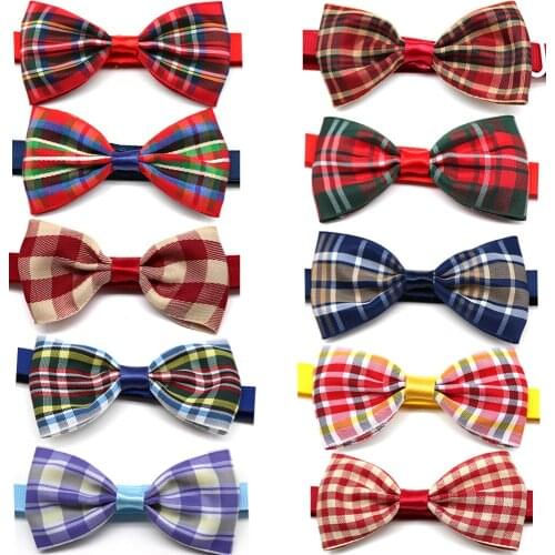 100pcs Dog Bow Tie Plaid Style Polyester Pet Supplies Small Dog Cat Bowtie Neckties Dogs Pets Accessories For Small Dogs
