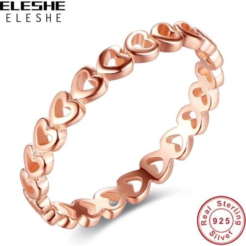 Authentic 925 Sterling Silver Rose Gold Stackable Heart Fashion Ring For Women Engagement Anniversary Jewelry Gift