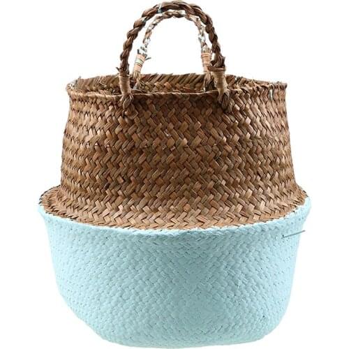 Rattan Storage Basket with Handle Folding Handmade Flower Pot Laundry Basket Picnic Food Container Sundries Organizer Home Decor