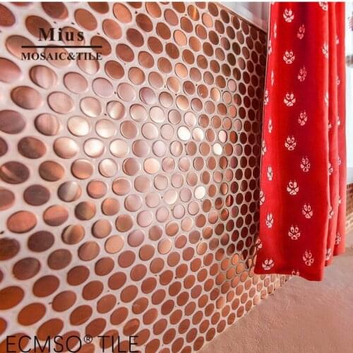 Rose gold penny round stainless steel mosaic tle DIY wall paper for kitchen backsplash