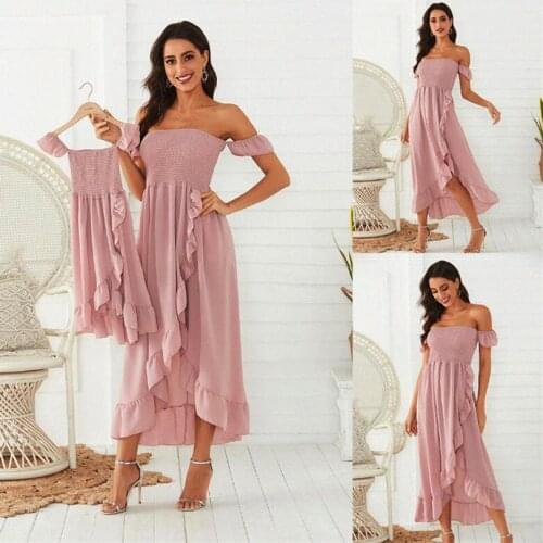 Summer Mommy And Me Clothe Mother Daughter Dress Ruffle Family Matching Dresses Off Shoulder Mom And Daughter Matching Clothes