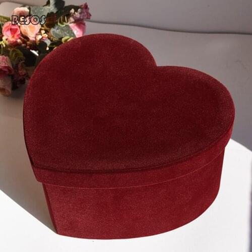 Love Heart-shaped Solid Color Flannel Eternal Flower Box Valentines Day Gift Goddess Gift Box Wedding Candy With Hand Gift Box