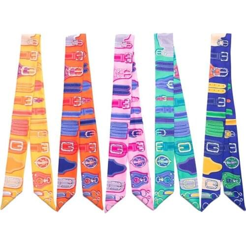Fashion bag scarf belt printing luxury brand womens silk scarf shawl beach decoration small long hair band bandana female J50