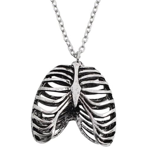 2019 New Personality DIY Punk Retro Necklace Metal 3D Human Hollow Rib Cage Anatomy Pendant Chain Necklace Mens Jewelry
