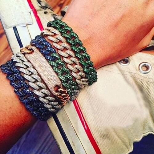 Fashion styles Hip Hop Bling Iced Out Miami Cuban Chain bracelet With black gold color plated wedding Bracelets For men Women