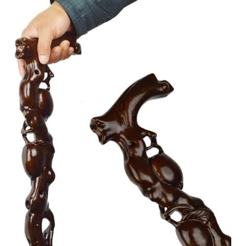 Monolith Carving Peach Mahogany Hand Crutch 100% Whold Real Sold Wood Old Men Walking Stick The Staff for Grandpapa Lucky Canne