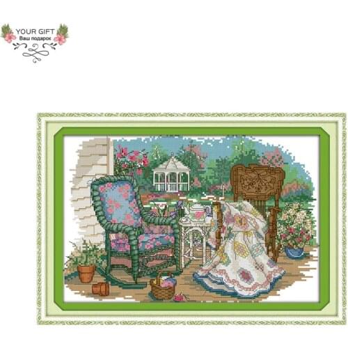 Joy Sunday Garden F798 Counted Stamped Home Decor The Grandmothers Cane Chair Embroidery Cross Stitch Kit