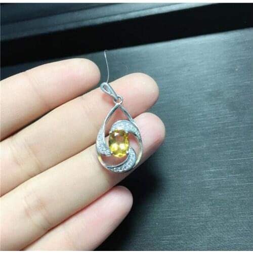 Natural citrine necklace pendant Real origin cirtrine 925 sterling silver Luxury jewelry Gem Size 6*8mm
