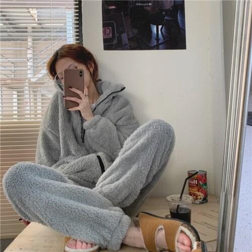 New Winter Thick Warm Pajamas Sets For Women Sleepwear Homes Clothing Pajama Home Wear Womens Pyjamas Set Velvet Pants Nightwear