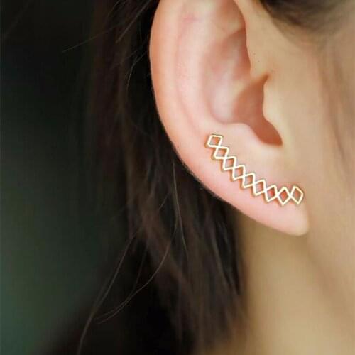 Wholesale 10Pair/Lot Fashion Geometric Connected Rhombus Ear Climbers Long Line Earring Women Ear Crawler Gift Girls