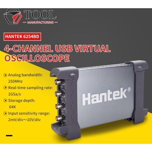 Hantek 6254BD Osiclloscope Digital 4 Channels 250Mhz Bandwidth USB PC Portable Osciloscopio with 25Mhz Signal Generator
