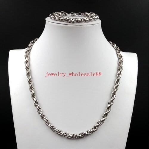Mens Jewelry set Stainless Steel 9mm Round Rope Chain Necklace & Bracelet Set