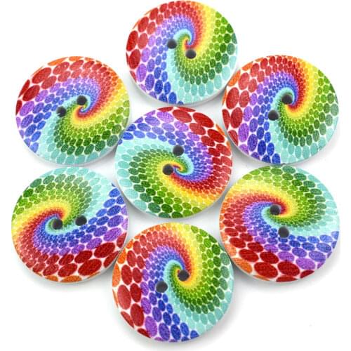 50PCS 2-hole 15mm Hand-painted Clothing Buttons Wooden Environmental Buttons Rainbow Button DIY Sewing Accessories Clothing