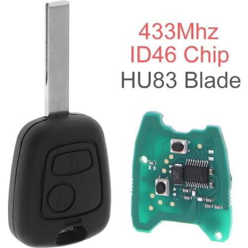433MHz 2 Buttons Remote Car Key Replacement with ID46 Chip and HU83 Blade Fit for Citroen 73373067C Peugeot 307 2000-2017
