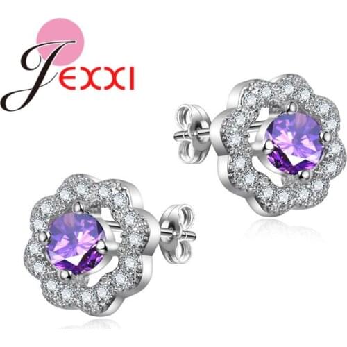 Charm Flower Hollow Design Stud For Ladies 925 Sterling Silver Fashion Earrings With Shiny Colorful Cubic Zirconia