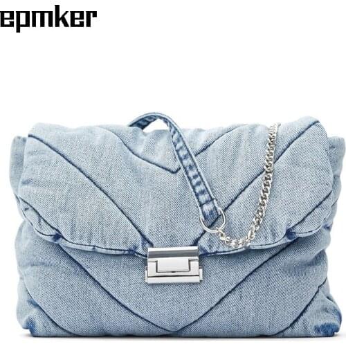 EPMKER Luxury Designer Handbag Denim Shoulder Bag Chains Crossbody Bags Cotton Bag Casual Woman Bags Purses and Side Bag