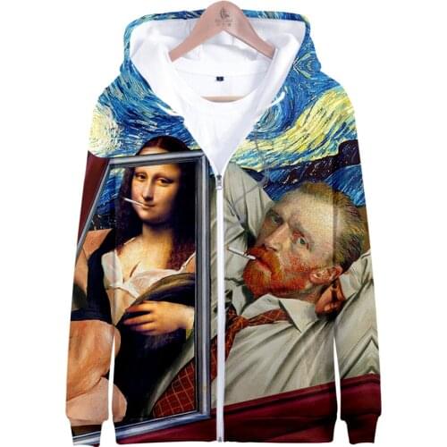 Mona Lisa Van Gogh 3D Print Zipper hoodie men/womens sweatshirt Art shirt Oil painting Women aesthetic Hoodies kids Jacket