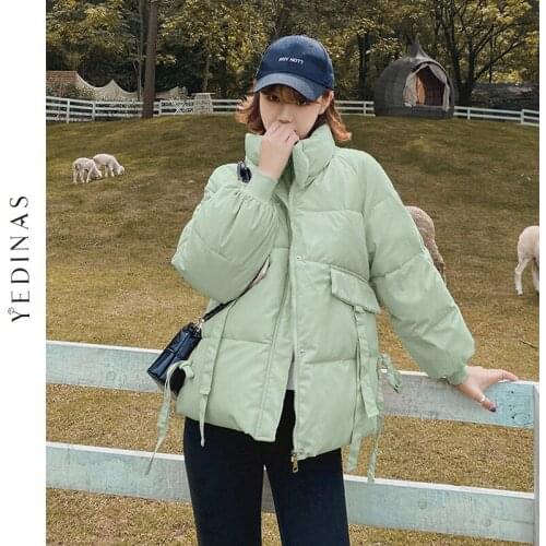 Yedinas Winter Jacket Women 2020 Colors Bubble Jackets Korean Style Puffer Coat Mint Green Thicken Parka Jaqueta Feminina Coat