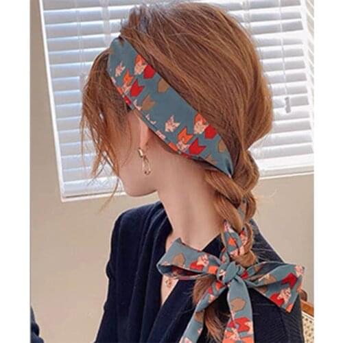 Hot Selling Scarf French Retro Hair Accessories Headband Female Bow Tie Ribbon Girls Hair Scrunchie for Women Gift Fashion Print