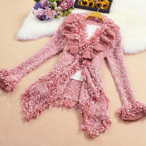 Sweet Woman Ruffles Sweater Jackets Lotus Cardigan Coats Bright Silk Asymmetric Knitting Tassels Outwear Tops 2018