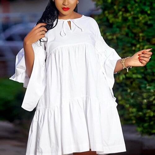 White Dress For Women Summer Clothing A Line Loose Flare Sleeve Fashion Causal Daily Wear Mini Length Ladies Dresses Vestidos