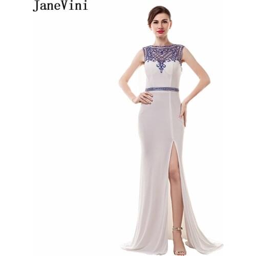 JaneVini Vintage Dubai Mermaid Mother of The Bride Dresses Luxury Evening Dress O Neck Heavy Beading White Sexy Evening Gowns