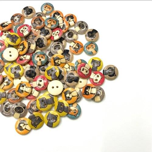 300PCS 15mm Cute Cat Printing Round Wood Buttons Sewing Scrapbook Clothing Gifts Crafts Handwork Accessories