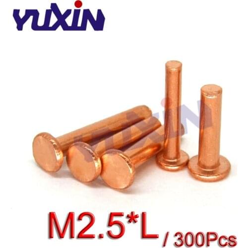 300Pcs Copper Solid Rivets GB109 M2.5*L Flat Head Copper Rivets Solid Brass Rivet 2.5mm Diameter 3mm-12mm Length