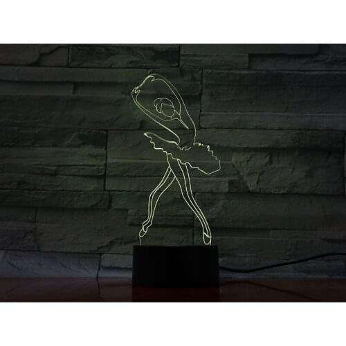 3D Lamp Ballet Dance Pretty Present for Girls for Indoor Decoration Led Night Light Lamp Atmosphere 7 Color with Remote Lampara