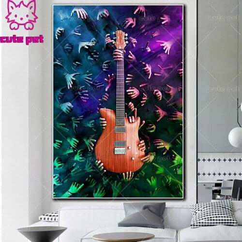 5D Weird guitar and hand DIY Diamond Painting Wall Sticker Full Square Drill Cross Stitch Home Decor Beadwork Embroidery Gift