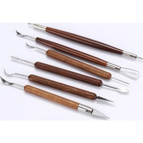 6pcs/set Sharp Clay Sculpting Wax Carving Pottery Tools Shapers Wood Handle Ceramic Pottery Clay Sculpture Carving Tools