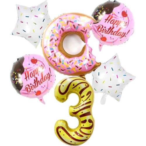 6 Pcs/Set Doughnut Digital Balloon Decor 32 inch Number Aluminum film Balloon Wedding Birthday Party Decoration Balloon Supplies