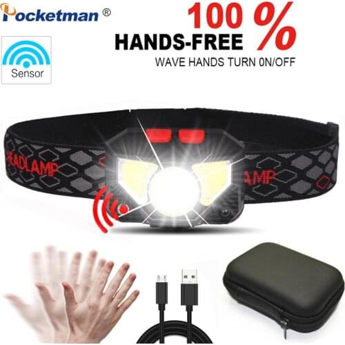 6000lums Hands-free LED Headlamp Motion Sensor head lamp LED headlight Torch Built-in battery inductive with Portable box