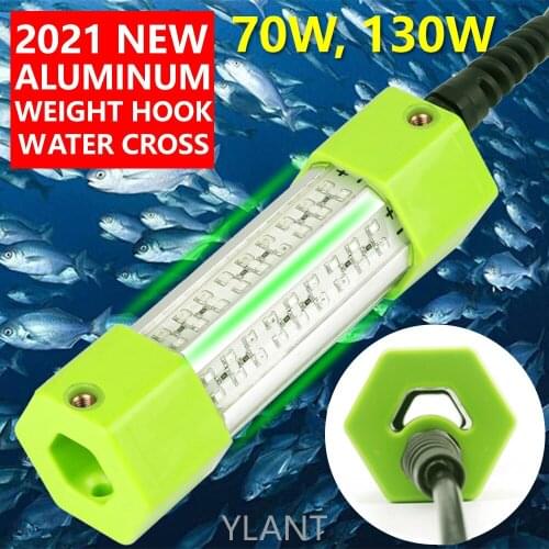 70W 130W DC 12V Green White Blue Yellow IP68 Aluminum High Power LED Fish Attracting Lure Submersible Underwater Fishing Light